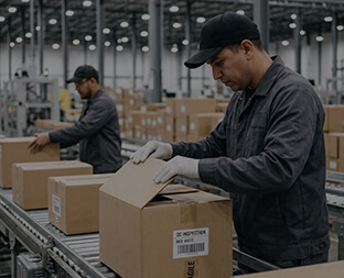 Warehouse staff inspecting returned cartons